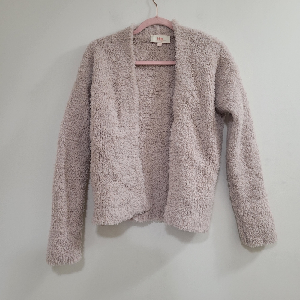 Kilte pink wool blend fuzzy cardigan duster sweater 1 / S